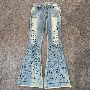 ARTISAN de LUXE Chelsea Turquoise Studded Low Rise Flare Bell Bottom Jean  24L
